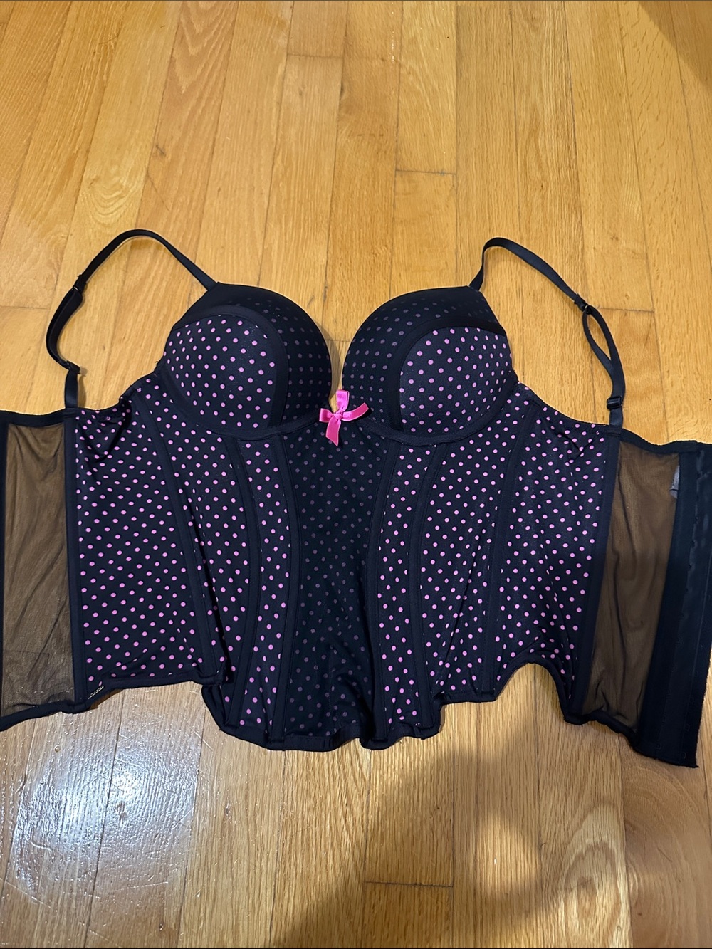 La SENZA Black Bustier with Pink Polka Dots